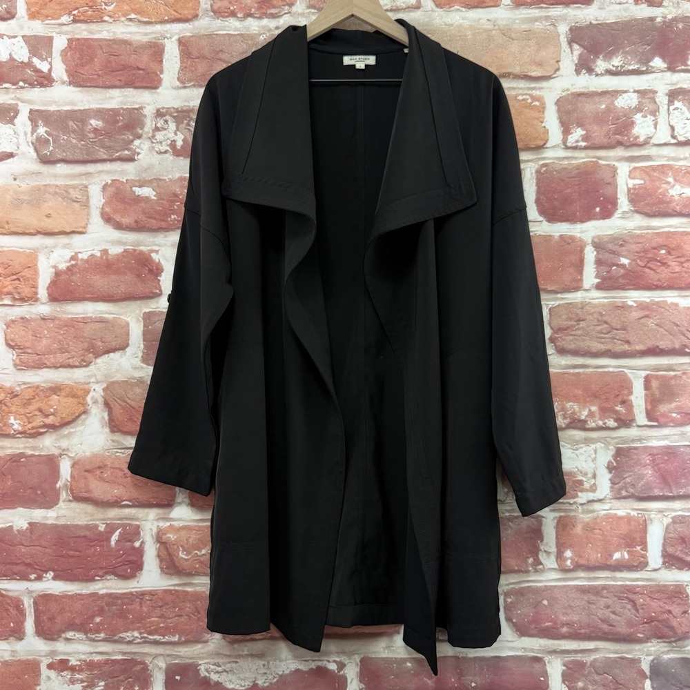 Max Studio London Jacket Women's Large Plain Black Casual Career Long Blazer